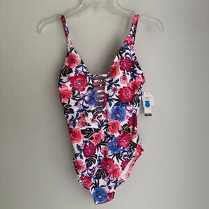 Time & Tru Women’s Medium One Piece Swimsuit, Floral Print